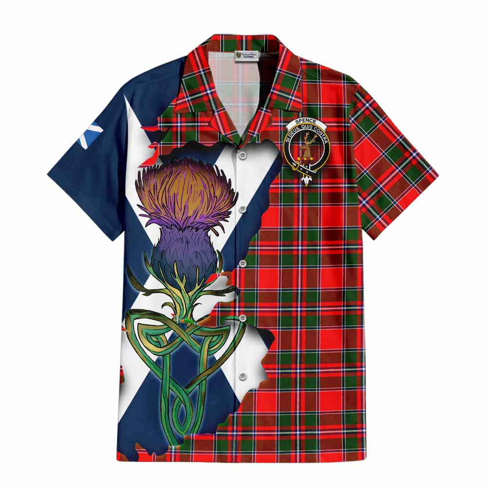 Tartan Vibes Clothing Spence (Spens) Tartan Family Crest Short Sleeve Button Shirt Scottish Thistle Celtic Inspired