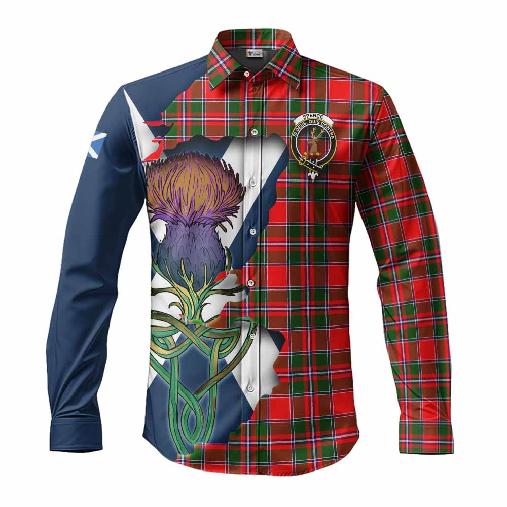 Tartan Vibes Clothing Spence (Spens) Tartan Family Crest Long Sleeve Button Shirt Scottish Thistle Celtic Inspired