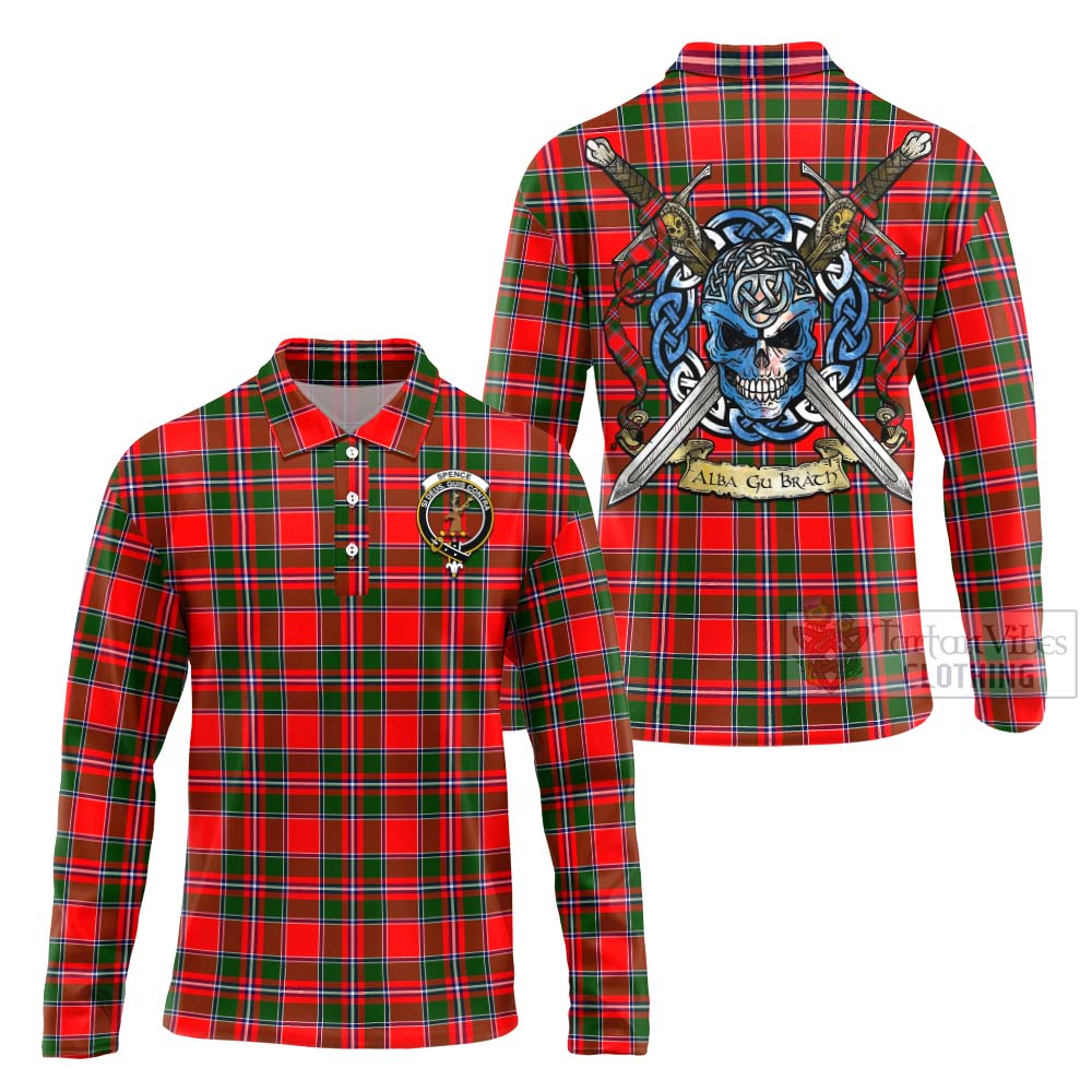 Spence (Spens) Tartan Long Sleeve Polo Shirt with Family Crest Celtic Skull Style Unisex - Tartan Vibes Clothing