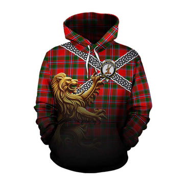 Tartan Vibes Clothing Spence (Spens) Crest Tartan Cotton Hoodie with Golden Lion Emblem Celtic Style