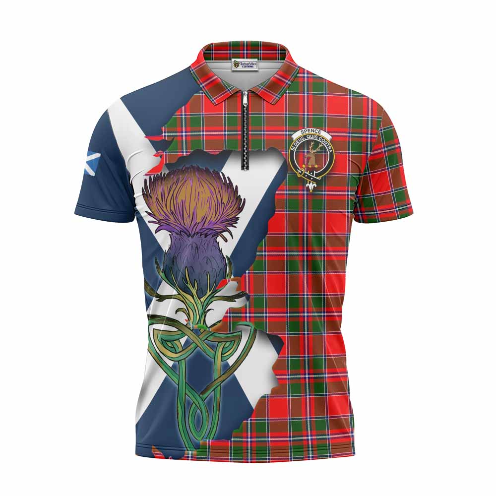 Tartan Vibes Clothing Spence (Spens) Tartan Family Crest Zipper Polo Shirt Scottish Thistle Celtic Inspired