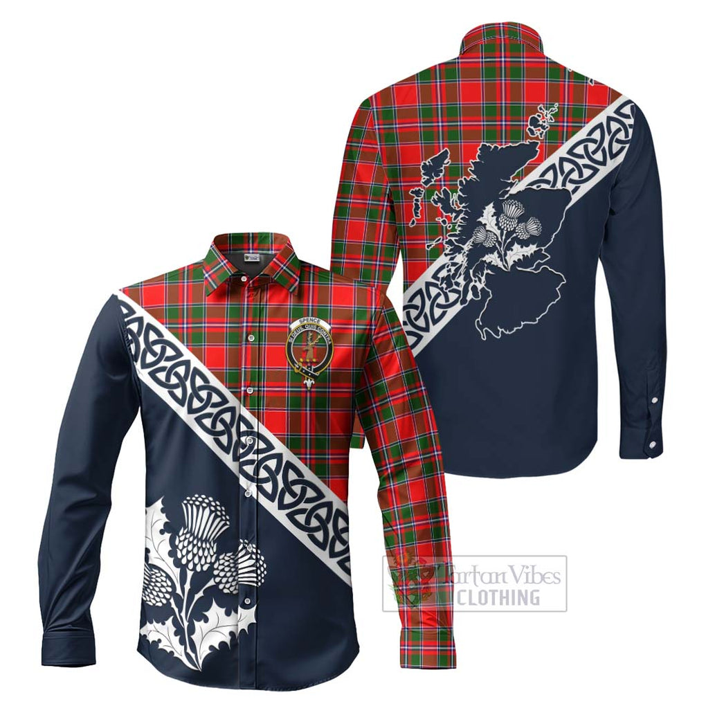 Spence (Spens) Tartan Long Sleeve Button Shirt Featuring Thistle and Scotland Map Men's Shirt S - Tartan Vibes Clothing