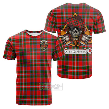 Tartan Vibes Clothing Spence (Spens) Tartan Cotton T-shirt with Family Crest and Bearded Skull Holding Bottles of Whiskey