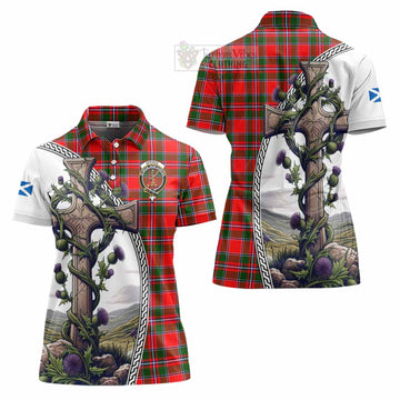 Spence (Spens) Tartan Women's Polo Shirt with Family Crest and St. Andrew's Cross Accented by Thistle Vines Women - Tartan Vibes Clothing