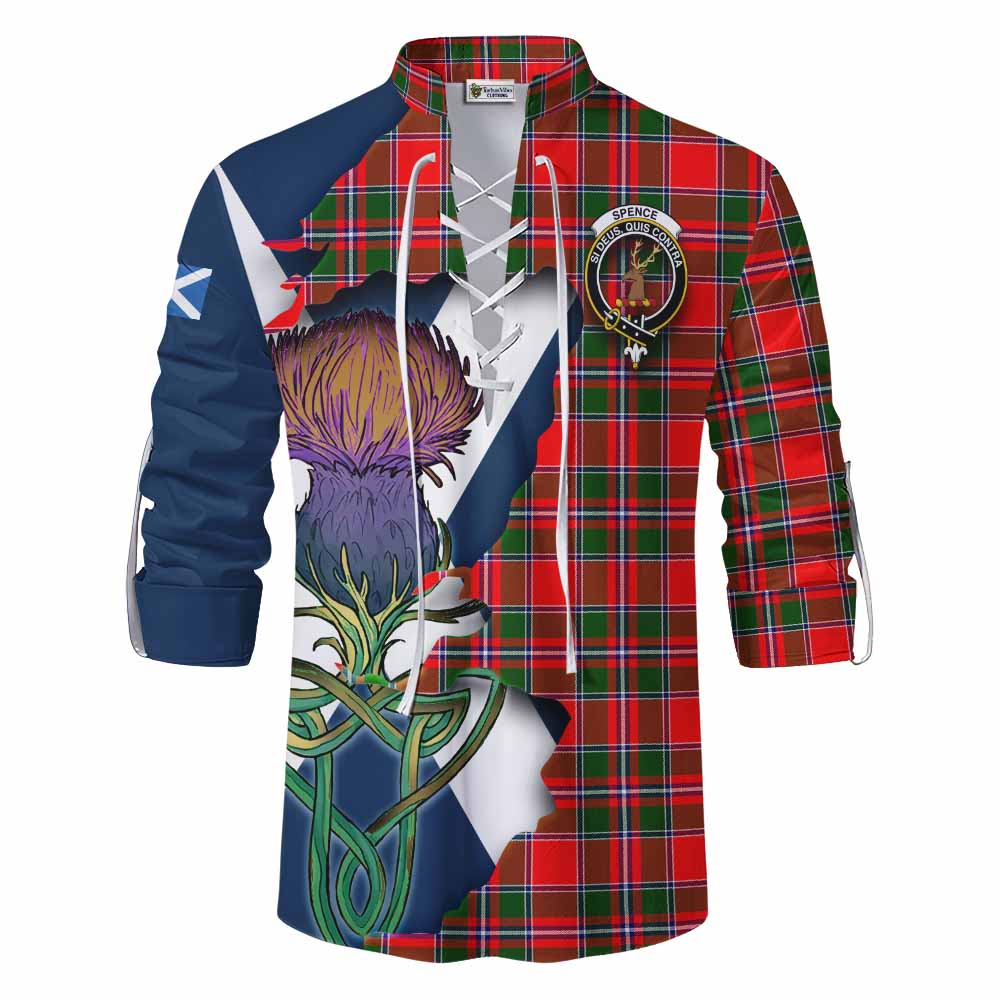 Tartan Vibes Clothing Spence (Spens) Tartan Family Crest Ghillie Kilt Shirt Scottish Thistle Celtic Inspired