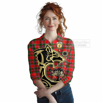 Spence (Spens) Tartan Women's Casual Shirt with Family Crest Celtic Wolf Style Female - Tartan Vibes Clothing