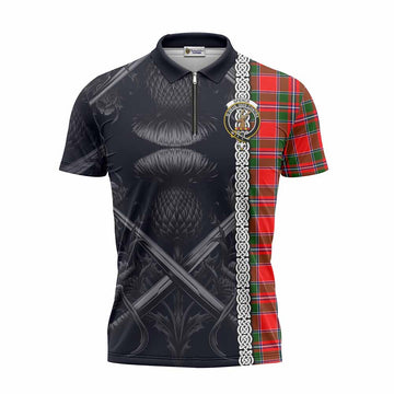 Spence (Spens) Tartan Zipper Polo Shirt with Family Crest Cross Sword Thistle Celtic Vibes Unisex - Tartan Vibes Clothing