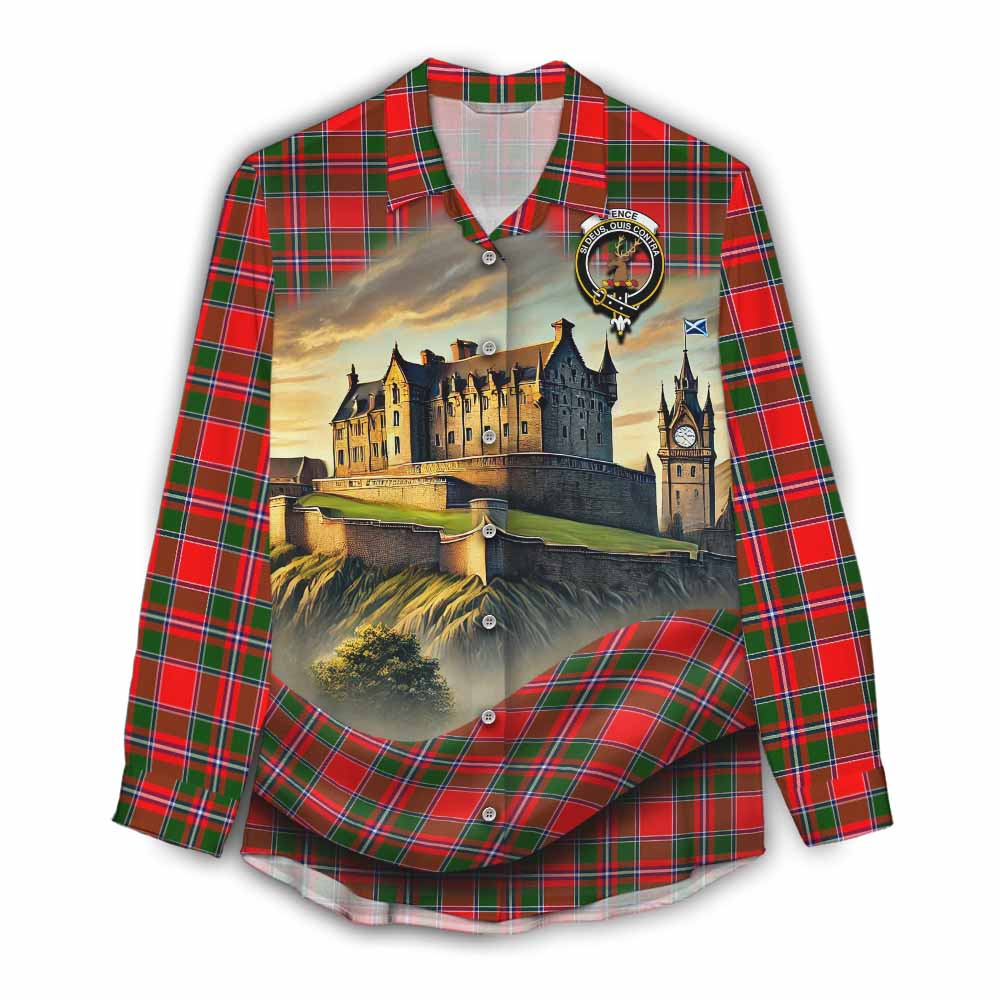 Spence (Spens) Tartan Family Crest Women's Casual Shirt with Scottish Ancient Castle Style Female - Tartan Vibes Clothing