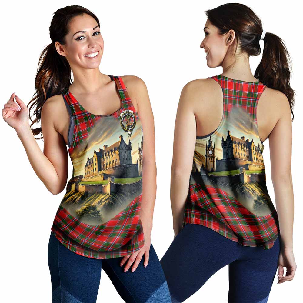 Spence (Spens) Tartan Family Crest Women's Racerback Tanks with Scottish Ancient Castle Style 4XL - Tartan Vibes Clothing