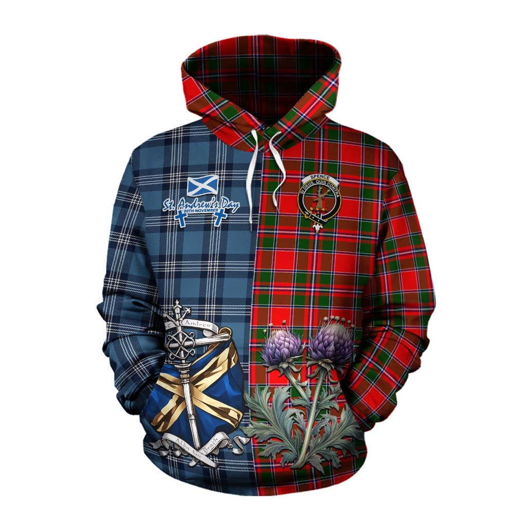 Spence (Spens) Tartan Cotton Hoodie Happy St. Andrew's Day Half Tartan Style Pullover Hoodie XS - Tartan Vibes Clothing