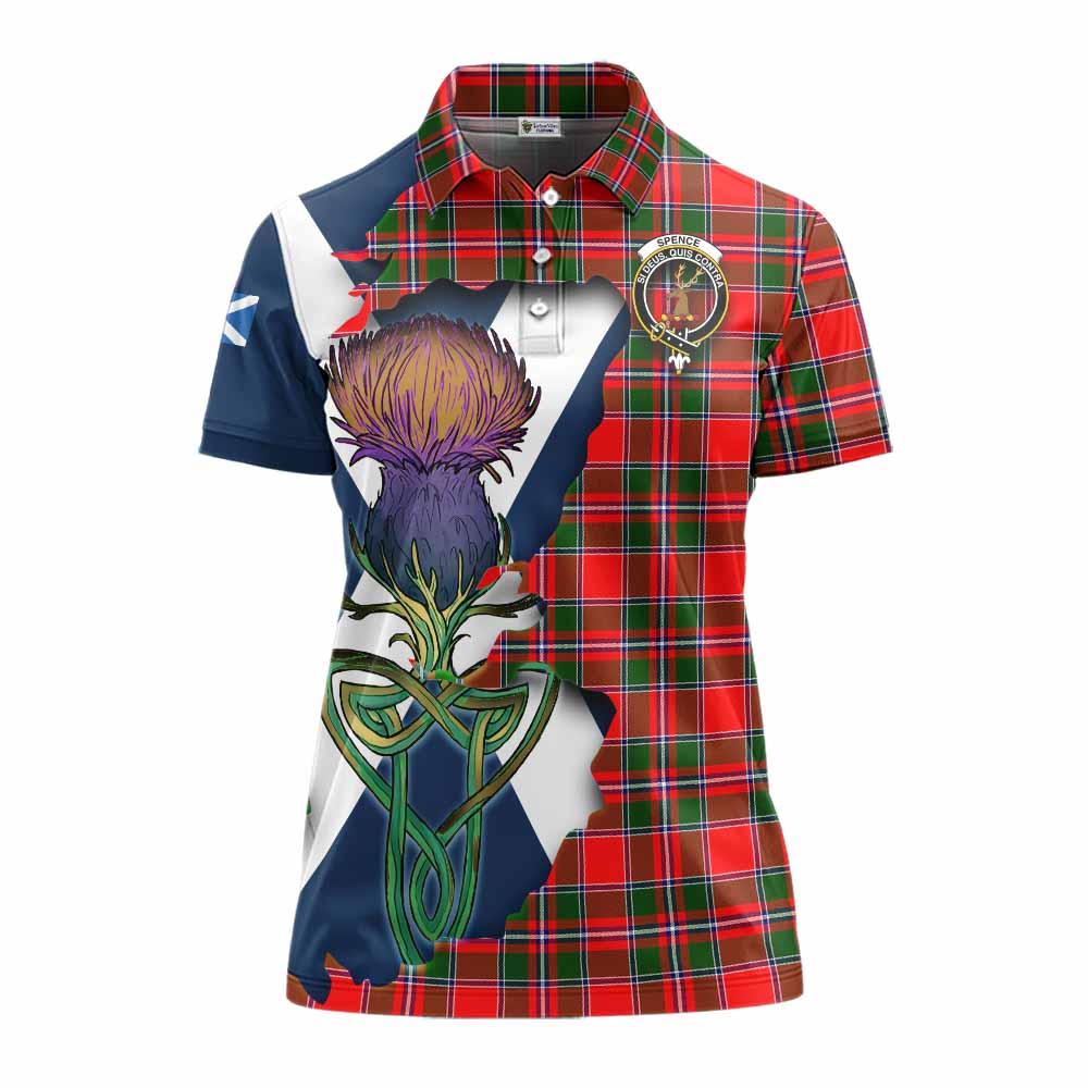 Tartan Vibes Clothing Spence (Spens) Tartan Family Crest Women's Polo Shirt Scottish Thistle Celtic Inspired