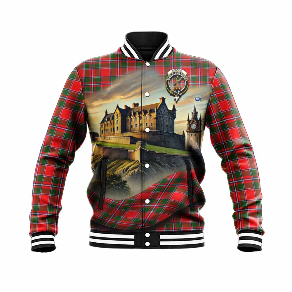 Spence (Spens) Tartan Family Crest Baseball Jacket with Scottish Ancient Castle Style Unisex - Tartan Vibes Clothing