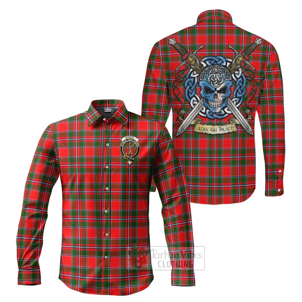 Spence (Spens) Tartan Long Sleeve Button Shirt with Family Crest Celtic Skull Style Men's Shirt S - Tartan Vibes Clothing
