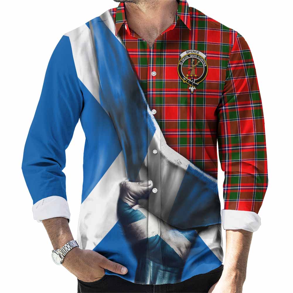 Spence (Spens) Tartan Long Sleeve Button Shirt with Family Crest Scotland Patriotic Style Men's Shirt S - Tartan Vibes Clothing