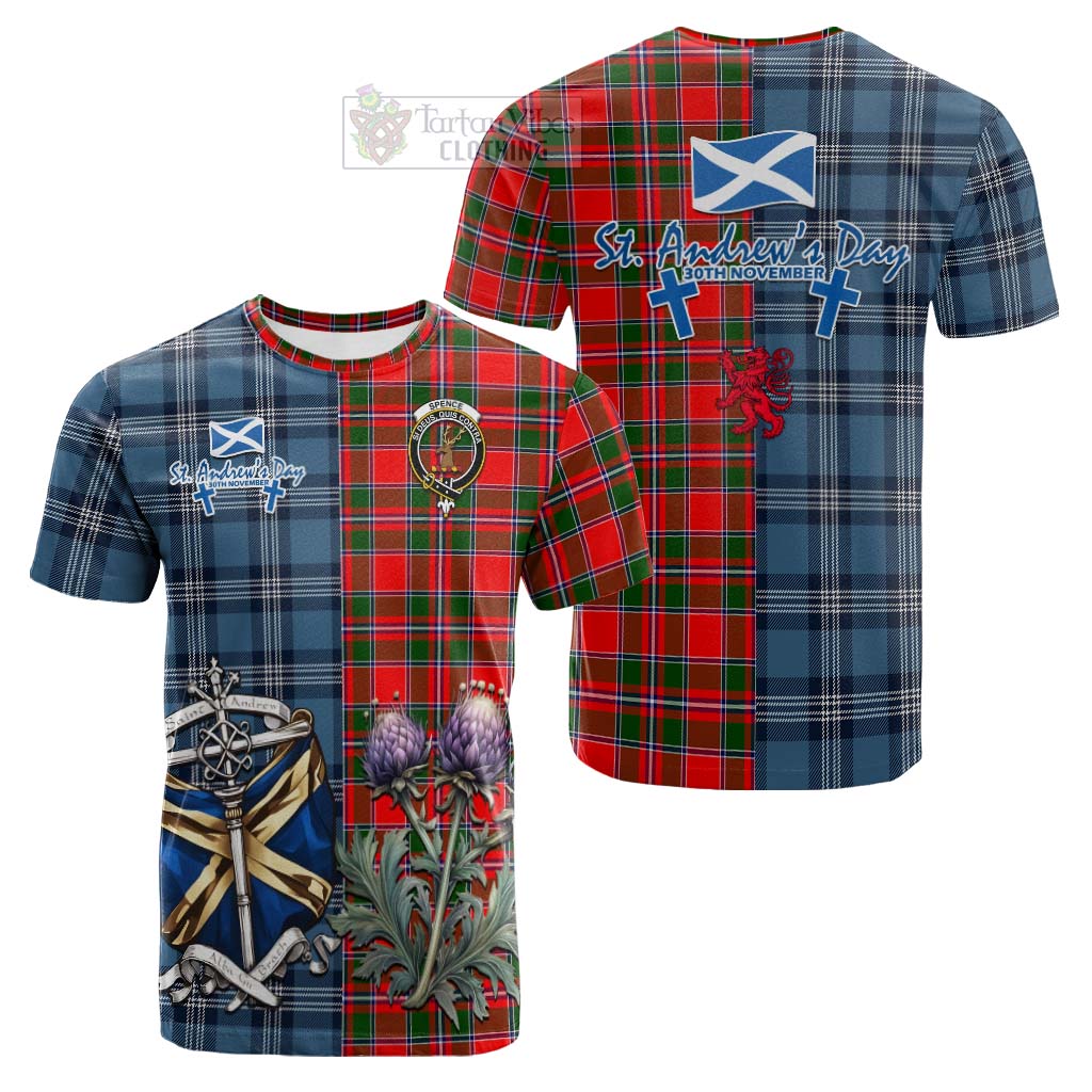 Spence (Spens) Tartan Cotton T-shirt Happy St. Andrew's Day Half Tartan Style Kid's Shirt - Tartan Vibes Clothing