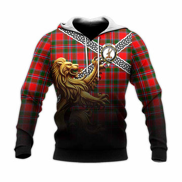 Tartan Vibes Clothing Spence (Spens) Crest Tartan Knitted Hoodie with Golden Lion Emblem Celtic Style