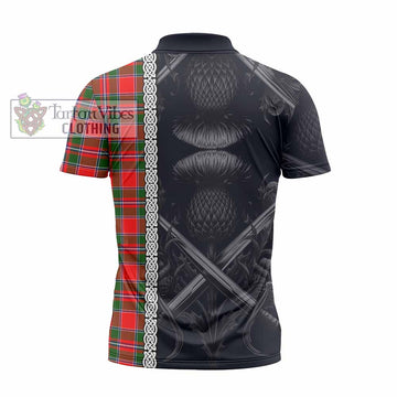 Spence (Spens) Tartan Zipper Polo Shirt with Family Crest Cross Sword Thistle Celtic Vibes - Tartan Vibes Clothing