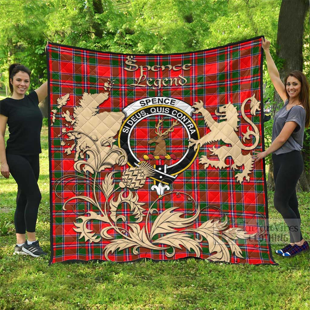 Tartan Vibes Clothing Spence (Spens) Tartan Quilt with Family Crest and Scottish Symbol Style