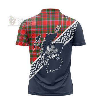 Spence (Spens) Tartan Zipper Polo Shirt Featuring Thistle and Scotland Map - Tartanvibesclothing Store