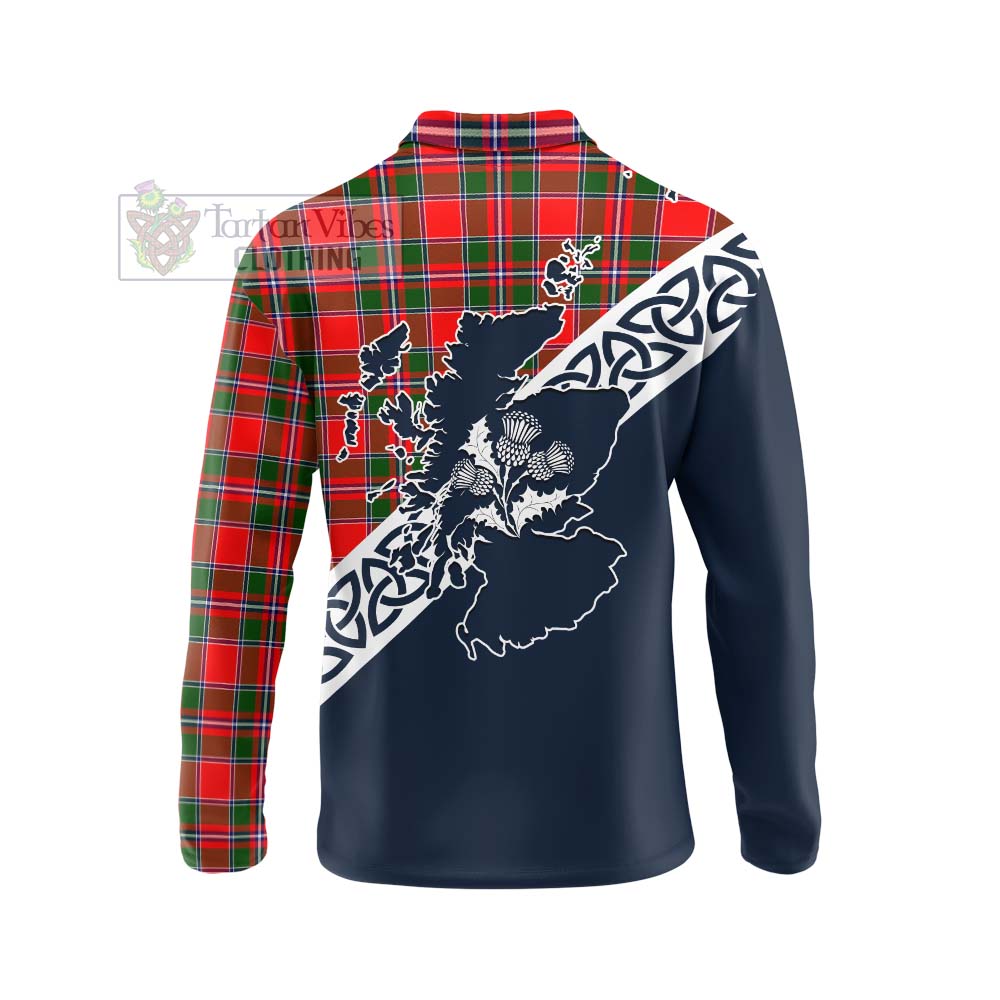 Spence (Spens) Tartan Long Sleeve Polo Shirt Featuring Thistle and Scotland Map - Tartan Vibes Clothing