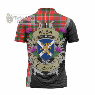 Spence (Spens) Tartan Family Crest Zipper Polo Shirt Lion Rampant Royal Thistle Shield Celtic Inspired - Tartan Vibes Clothing
