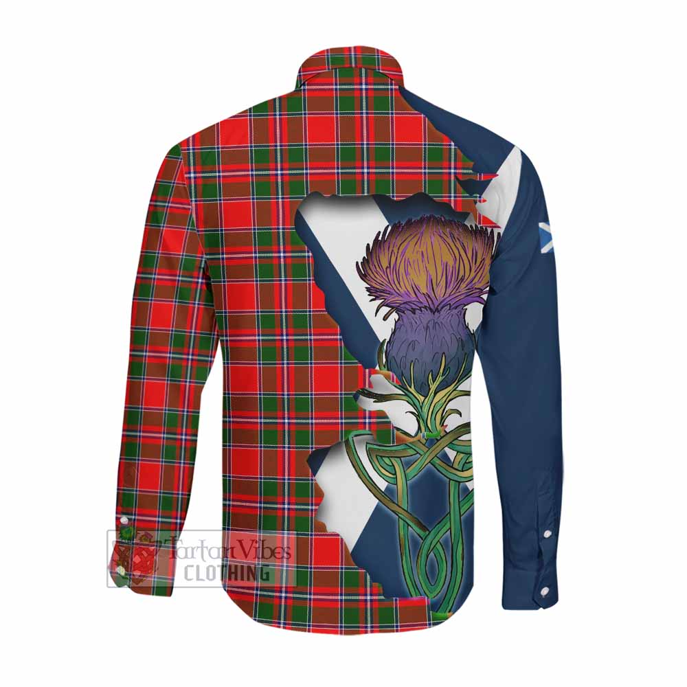 Tartan Vibes Clothing Spence (Spens) Tartan Family Crest Long Sleeve Button Shirt Scottish Thistle Celtic Inspired