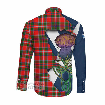 Tartan Vibes Clothing Spence (Spens) Tartan Family Crest Long Sleeve Button Shirt Scottish Thistle Celtic Inspired