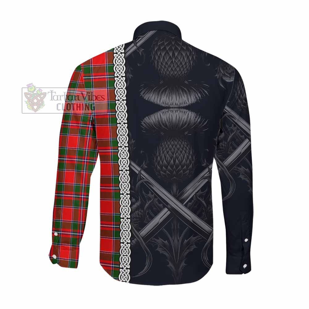 Tartan Vibes Clothing Spence (Spens) Tartan Long Sleeve Button Shirt with Family Crest Cross Sword Thistle Celtic Vibes