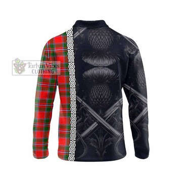 Spence (Spens) Tartan Long Sleeve Polo Shirt with Family Crest Cross Sword Thistle Celtic Vibes - Tartan Vibes Clothing