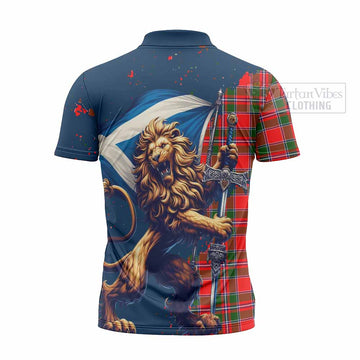 Spence (Spens) Tartan Family Crest Zipper Polo Shirt with Scottish Majestic Lion - Tartan Vibes Clothing