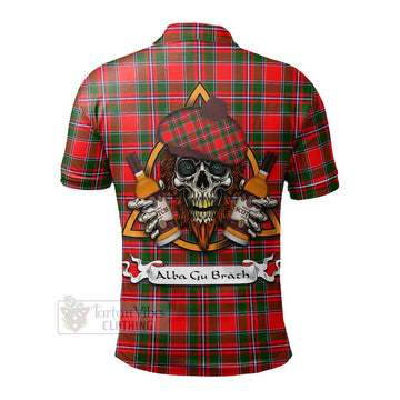 Spence (Spens) Tartan Polo Shirt with Family Crest and Bearded Skull Holding Bottles of Whiskey - Tartan Vibes Clothing