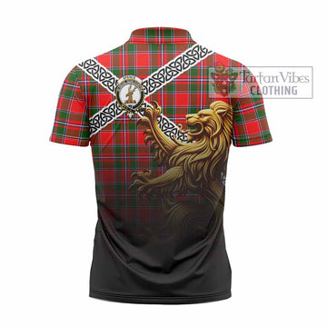 Spence (Spens) Crest Tartan Zipper Polo Shirt with Golden Lion Emblem Celtic Style - Tartan Vibes Clothing