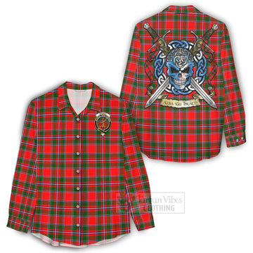 Spence (Spens) Tartan Women's Casual Shirt with Family Crest Celtic Skull Style - Tartan Vibes Clothing