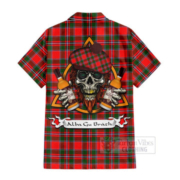 Spence (Spens) Tartan Hawaiian Shirt with Family Crest and Bearded Skull Holding Bottles of Whiskey - Tartan Vibes Clothing