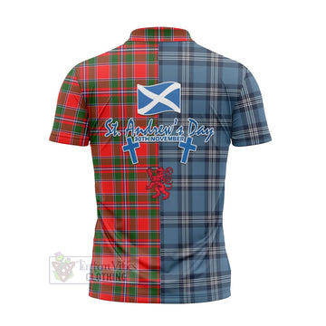 Spence (Spens) Tartan Zipper Polo Shirt Happy St. Andrew's Day Half Tartan Style - Tartan Vibes Clothing