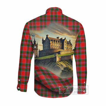 Tartan Vibes Clothing Spence (Spens) Tartan Family Crest Long Sleeve Button Shirt with Scottish Ancient Castle Style
