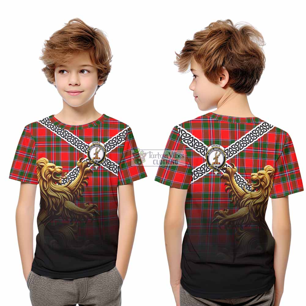 Spence (Spens) Crest Tartan Kid T-Shirt with Golden Lion Emblem Celtic Style - Tartan Vibes Clothing