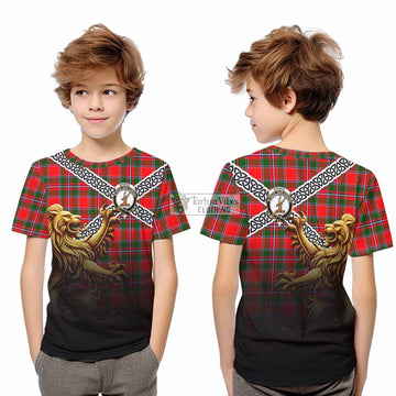 Spence (Spens) Crest Tartan Kid T-Shirt with Golden Lion Emblem Celtic Style - Tartan Vibes Clothing