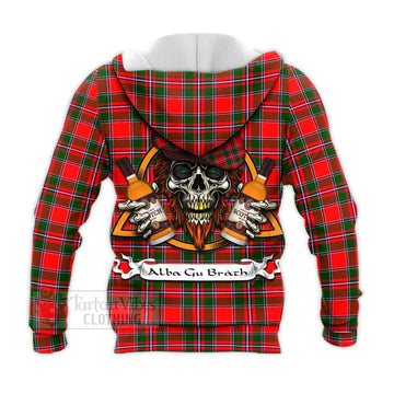 Spence (Spens) Tartan Knitted Hoodie with Family Crest and Bearded Skull Holding Bottles of Whiskey - Tartan Vibes Clothing