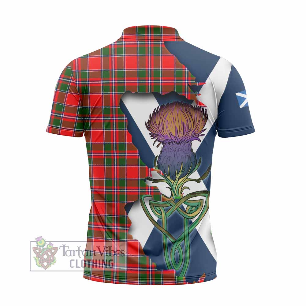 Tartan Vibes Clothing Spence (Spens) Tartan Family Crest Zipper Polo Shirt Scottish Thistle Celtic Inspired