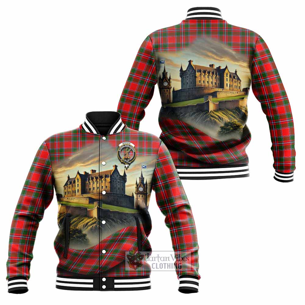 Spence (Spens) Tartan Family Crest Baseball Jacket with Scottish Ancient Castle Style - Tartan Vibes Clothing