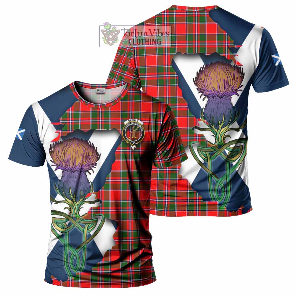 Tartan Vibes Clothing Spence (Spens) Tartan Family Crest T-Shirt Scottish Thistle Celtic Inspired