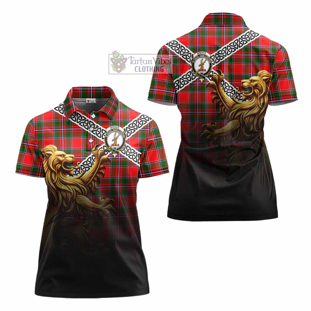 Spence (Spens) Crest Tartan Women's Polo Shirt with Golden Lion Emblem Celtic Style - Tartan Vibes Clothing