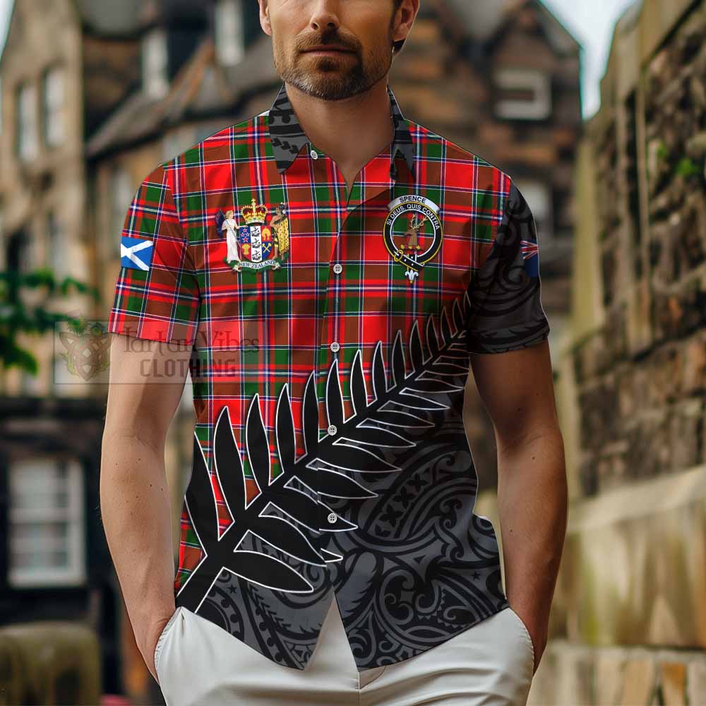 Tartan Vibes Clothing Spence (Spens) Crest Tartan Short Sleeve Button Shirt with New Zealand Silver Fern Half Style