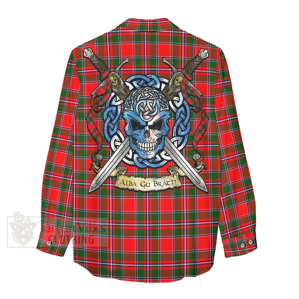 Spence (Spens) Tartan Women's Casual Shirt with Family Crest Celtic Skull Style - Tartan Vibes Clothing