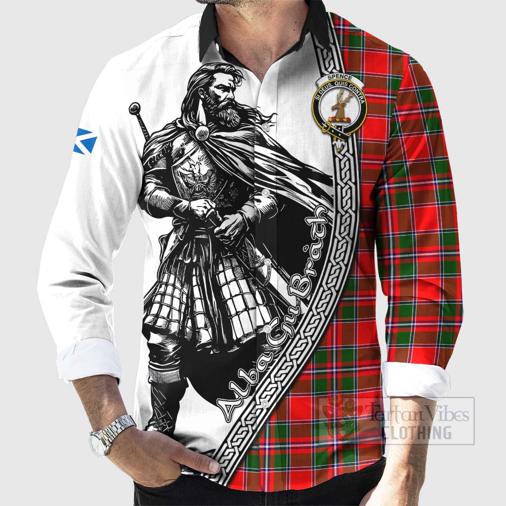 Spence (Spens) Tartan Clan Crest Long Sleeve Button Shirt with Highlander Warrior Celtic Style - Tartan Vibes Clothing