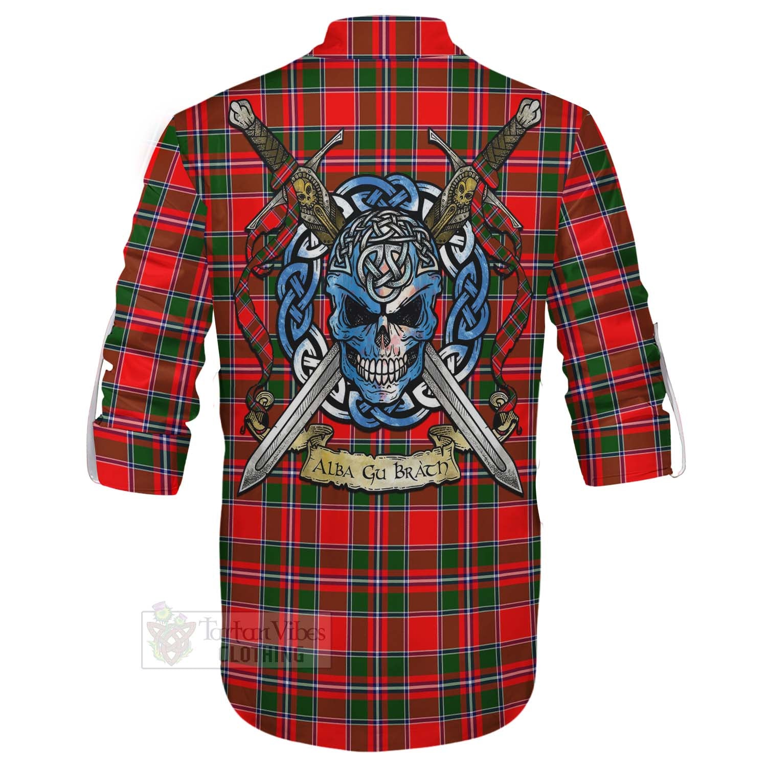 Spence (Spens) Tartan Ghillie Kilt Shirt with Family Crest Celtic Skull Style - Tartan Vibes Clothing