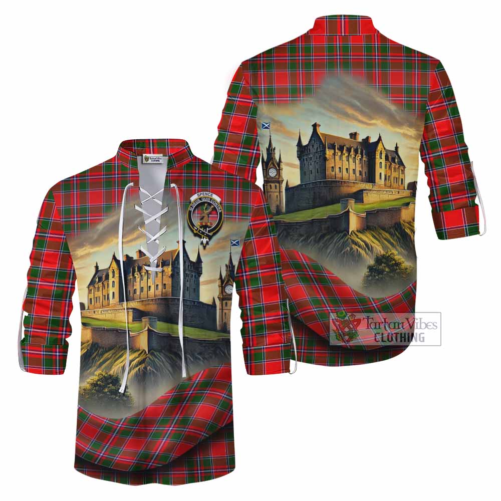 Spence (Spens) Tartan Family Crest Ghillie Kilt Shirt with Scottish Ancient Castle Style - Tartan Vibes Clothing
