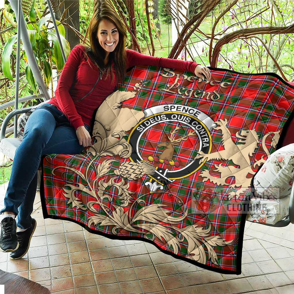 Tartan Vibes Clothing Spence (Spens) Tartan Quilt with Family Crest and Scottish Symbol Style
