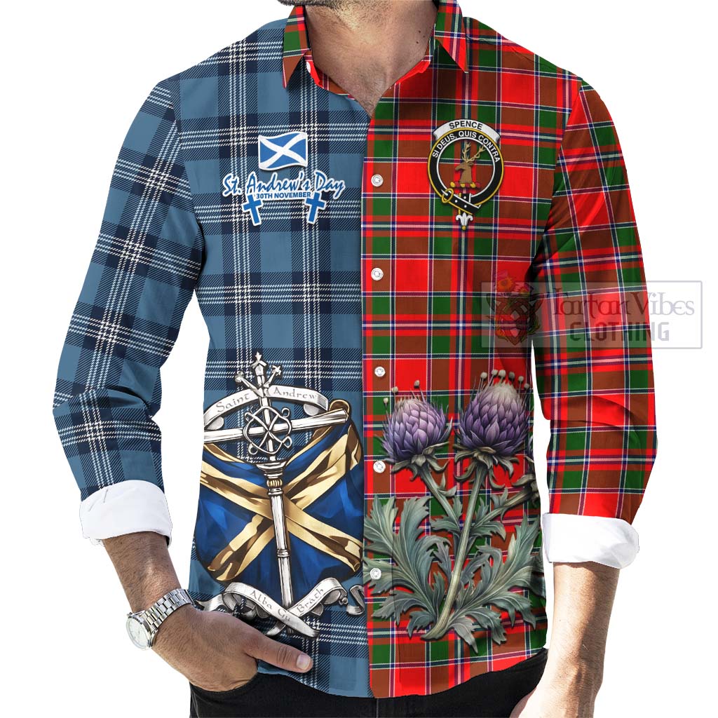 Spence (Spens) Tartan Long Sleeve Button Shirt Happy St. Andrew's Day Half Tartan Style - Tartan Vibes Clothing